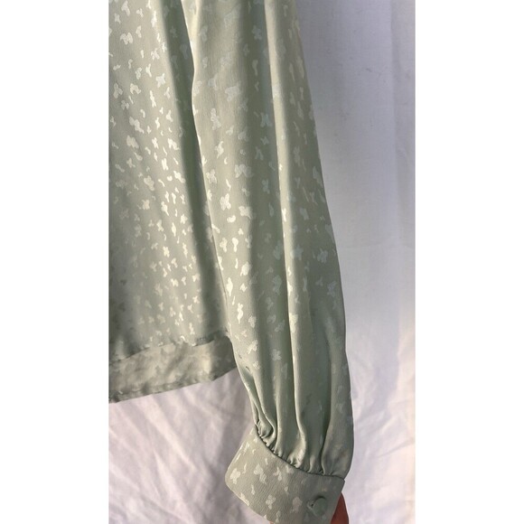 VTG David Hayes Silk Blouse Size 8 Mint Green Jacquard Butterfly Puff Sleeve - Picture 2 of 7